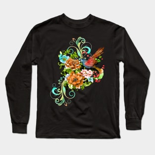 Wonderful elegant flowers with bird Long Sleeve T-Shirt